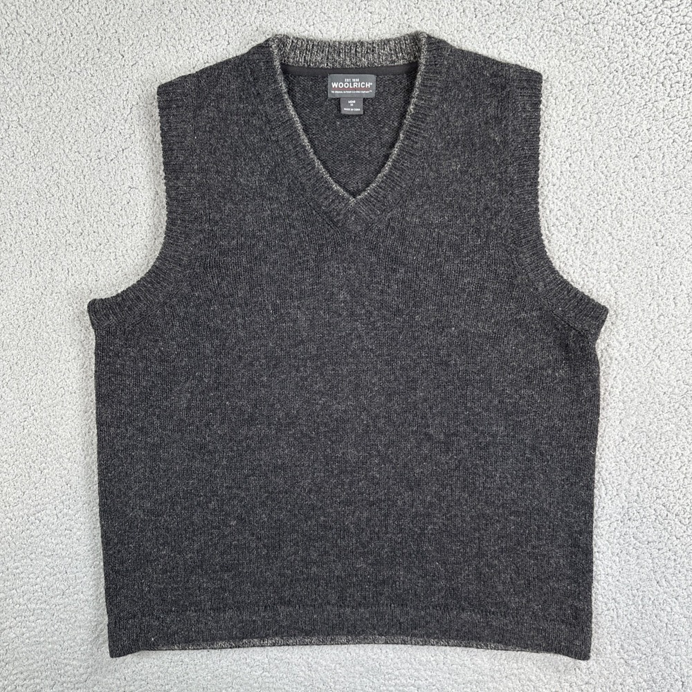 Woolrich Sweater Vest Men Medium Grey Onyx Heather Wool V-Neck